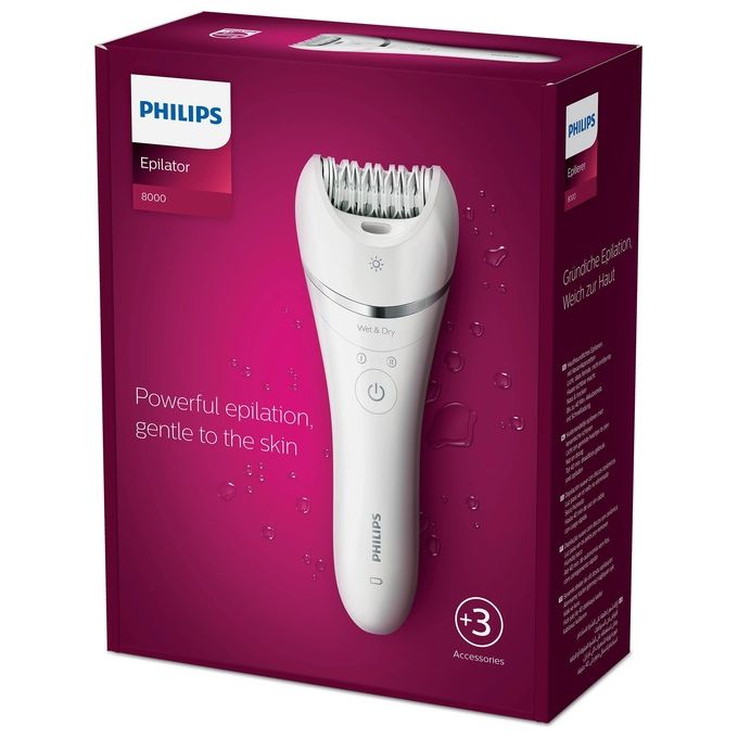 Philips BRE700-00 Serie 8000 Epilatore Wet and Dry 32 Pinzette Ceramica Cordless 40 min autonomia colore Bianco Argento