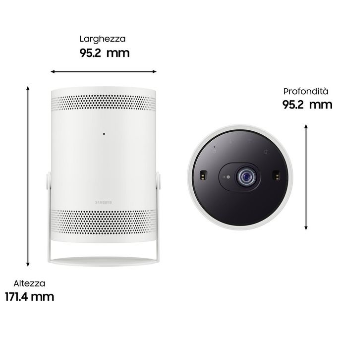 Samsung LFF3C The Freestyle 2nd Gen Proiettore Portatile Full HD 300 Lumen Wi-Fi Bluetooth 5.2 Smart TV HDR10+ Auto Focus Auto Leveling colore Bianco