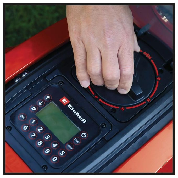 Einhell 3413953 Freelexo 800 LCD BT Solo Tagliaerba robotizzato Superficie massima 800 m² Larghezza taglio 18 cm Altezza regolabile 20-60 mm Motore brushless Batteria 18 V Bluetooth colore Nero Rosso Argento