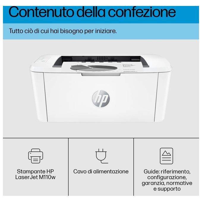 HP 7MD66F#B19 LaserJet M110w Stampante Laser A4 Monocromatica 20 ppm 600x600 DPI Wi-Fi Wi-Fi Direct USB colore Bianco