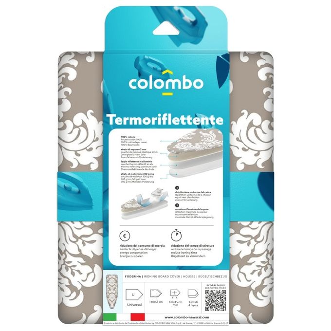 Colombo New Scal COP630 Copriasse da Stiro Termoriflettente Cotone 4 Strati 140x55 cm colore Beige Bianco