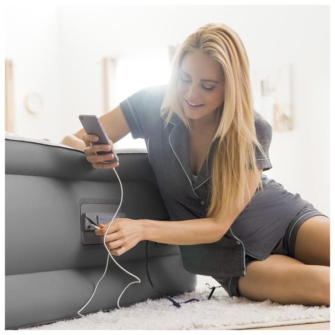 Intex 64926ND DuraBeam PremAire II Materasso Gonfiabile Matrimoniale Fiber-Tech 152x203x46 cm Pompa Integrata Porta USB 272 Kg colore Grigio