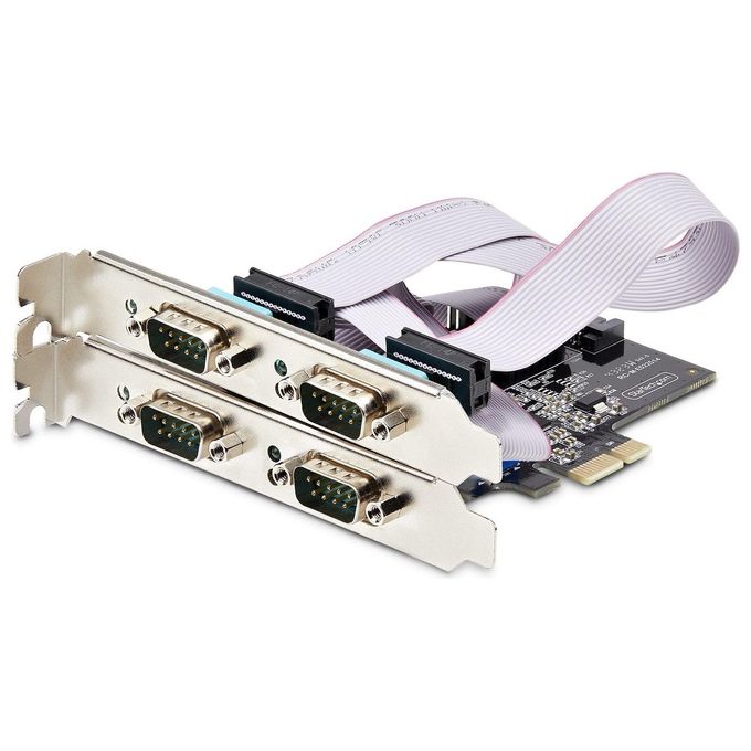 StarTech PS74ADF-SERIAL-CARD Scheda Seriale PCIe a 4 Porte RS232 RS422 RS485 DB9 con Chipset Asix AX99100 UART 16C1050 Alimentazione Configurabile SATA Staffa Standard e a Basso Profilo Compatibile Windows Linux Protezione ESD colore Nero