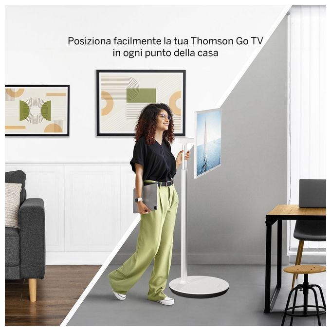 Thomson 32HA4M44 Go TV Portatile Smart TV 32'' HD Android TV DVB-T2 Batteria 4h Dolby Audio 16W colore Bianco