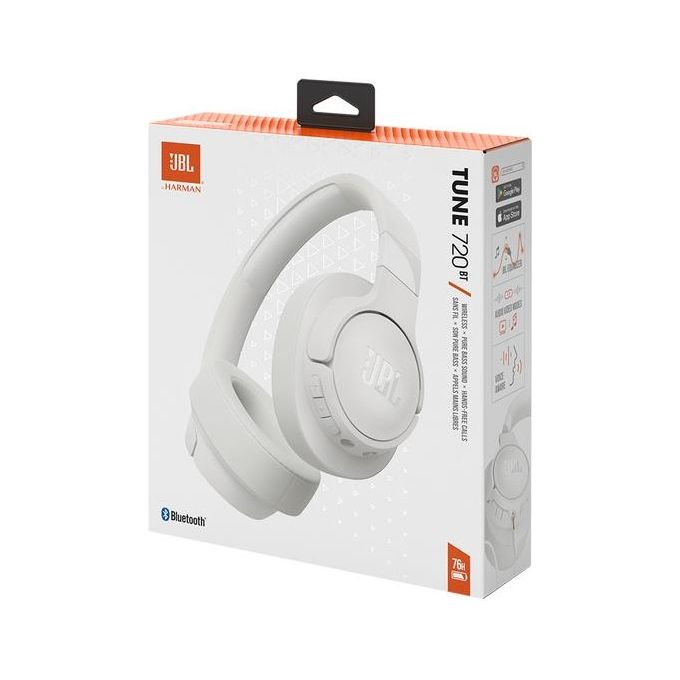 JBL JBLT720BTWHT Tune 720BT Cuffie Wireless Over-Ear Bluetooth 5.3 Pure Bass 76h Autonomia colore Bianco