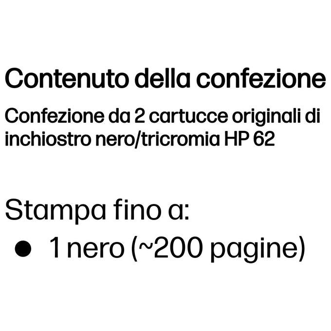 HP N9J71AE 62 Combopack 2 Cartucce Originali Inkjet Nero Tricromia 200 165 pagine per HP ENVY OfficeJet colore Nero