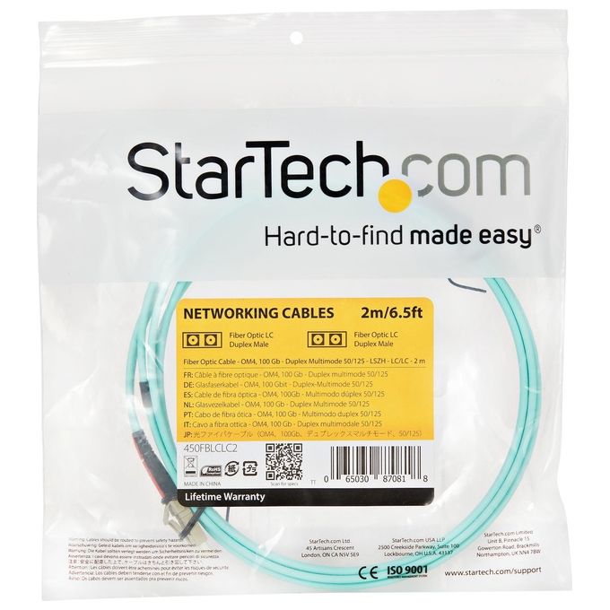 Startech Cavo in Fibra Ottica Multimodale Duplex OM4 LC-LC 100Gb 50-125 LSZH  Turchese da 2mt