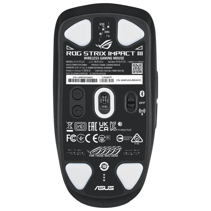 ASUS 90MP03D0-BMUA00 ROG Strix Impact III Wireless Mouse Gaming 36000 DPI RF 2.4GHz Bluetooth 5.1 Nero colore Nero