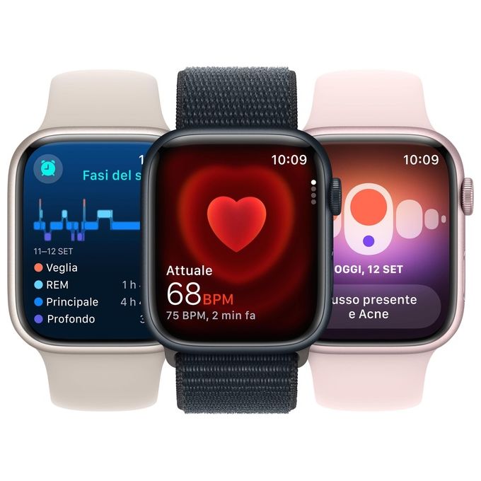 Apple MR9A3QL-A Watch Series 9 Smartwatch GPS 45mm Alluminio Always-On Display Chip S9 Cinturino Sport M-L colore Mezzanotte