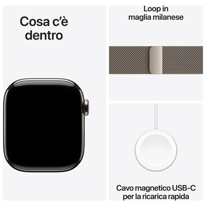 Apple MWXF3QL-A Watch Serie 10 GPS + Cellular 42mm Cassa in Titanio con Loop in maglia milanese colore Titanio