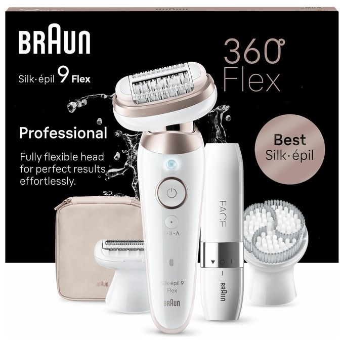 Braun SES9-360 Silk-épil 9 Flex Epilatore Elettrico Donna Wet and Dry 40 pinzette MicroGrip 2 velocita' autonomia 50 min colore Bianco Rosa