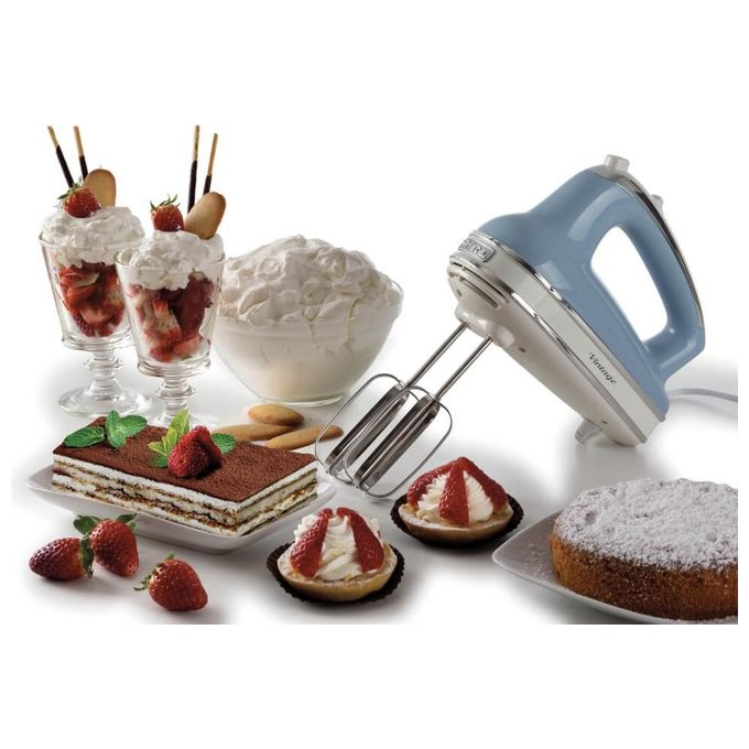 Ariete AR4805 Vintage Sbattitore Elettrico 450W 5 Velocita' Turbo 2 Fruste Acciaio Inox colore Celeste