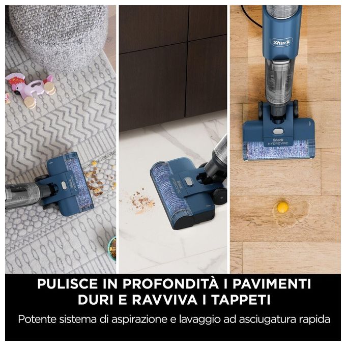 Shark WD100EU HydroVac Aspirapolvere e Lavapavimenti con Filo Spazzola Antimicrobica 170W 7,62m 82dB colore Blu Navy