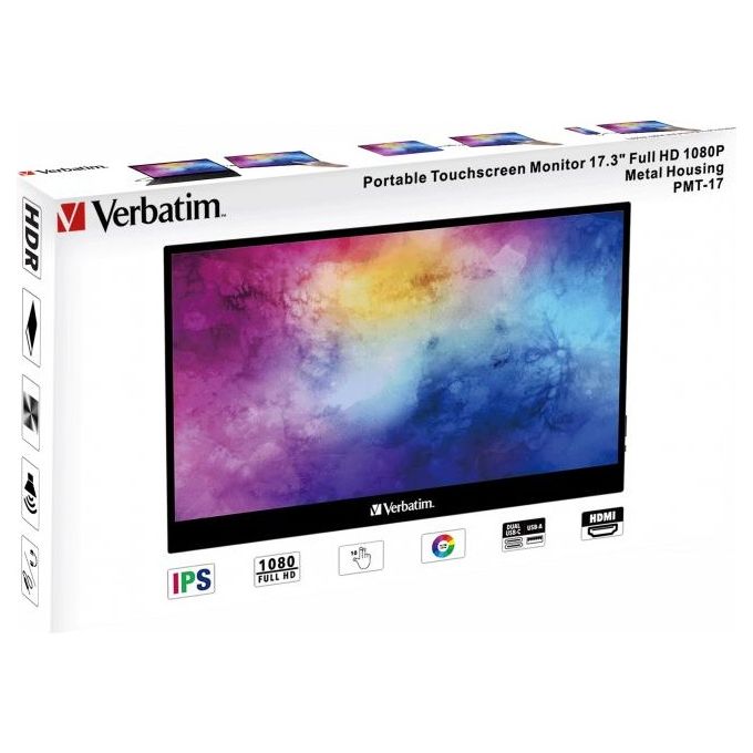 Verbatim 49593 PMT-17 Monitor Portatile Touch 17,3'' Full HD IPS LCD AMD FreeSync Altoparlanti colore Nero