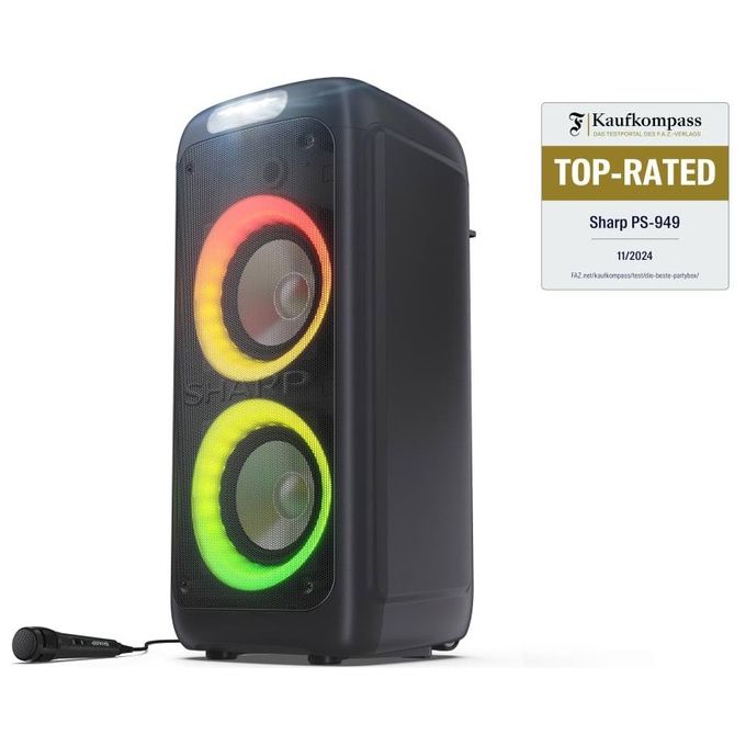 Sharp PS-949 XParty Street Beat Altoparlante Portatile 2.1 Canali 132 W PMPO Bluetooth 5.0 Luci LED RGB colore Nero