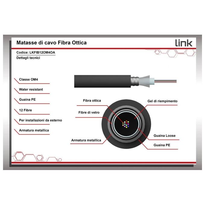 LINK cavo fibra ottica 12 fibre armato da esterno-interno antiroditore om4