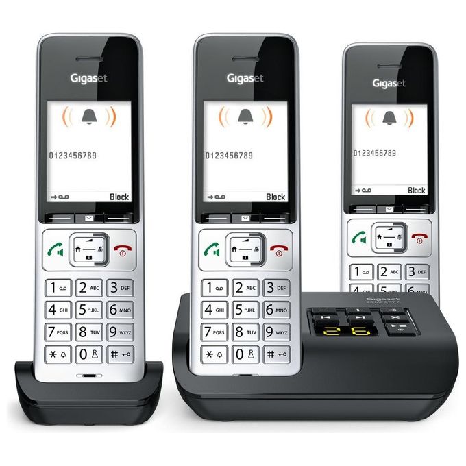 Gigaset COMFORT 500A TRIO Telefono Cordless DECT GAP Segreteria Telefonica Vivavoce Rubrica 200 voci Display 2.2'' colore Nero Argento