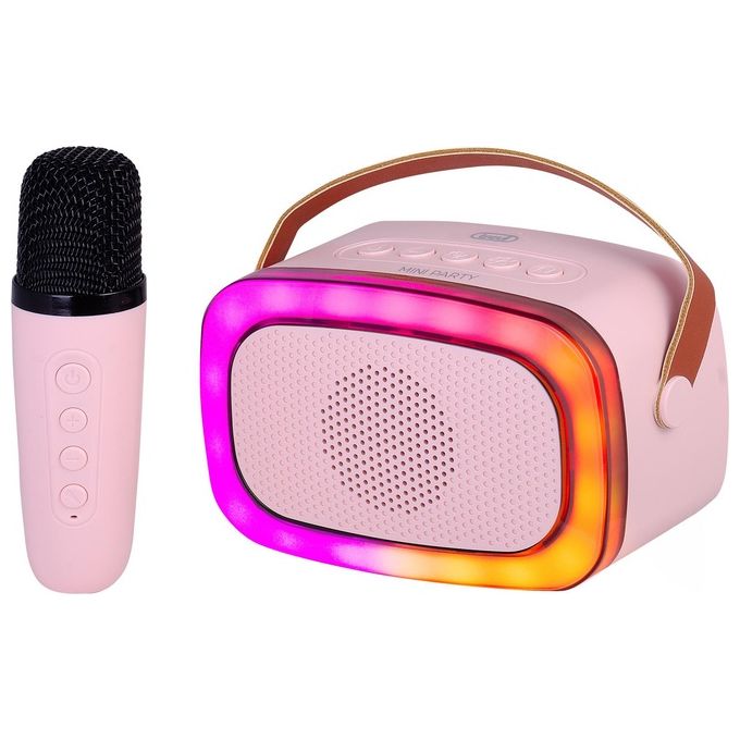 Trevi XR 8A01 MiniParty Altoparlante Karaoke Bluetooth 10W Microfono Wireless USB Micro SD AUX Disco Light colore Rosa