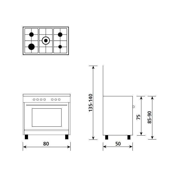 Glem Gas A855EI Alpha Cucina 80 cm 5 Fuochi Gas Forno Elettrico 95 L Classe A colore Nero Acciaio Inox