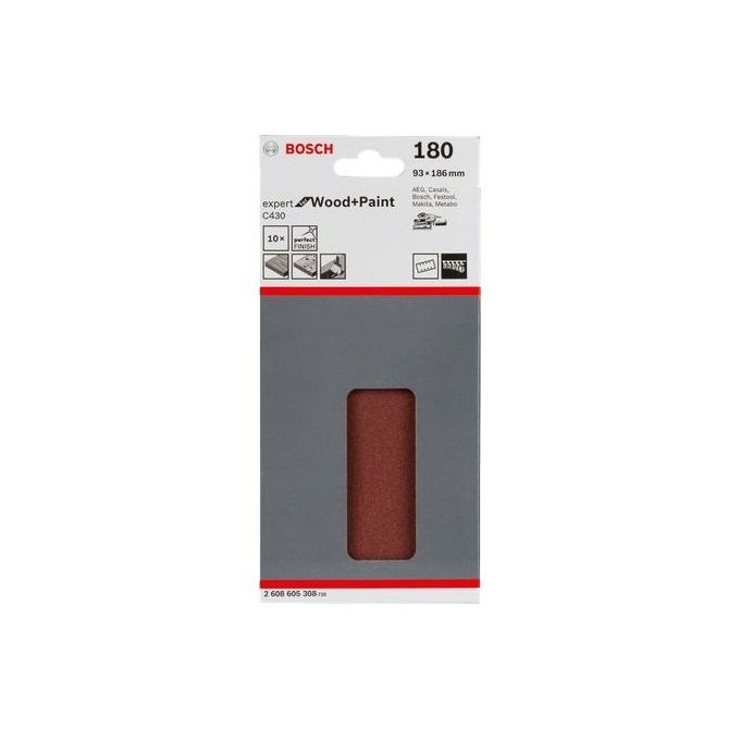 Bosch Carta Abrasiva Forata C430 93x186mm Grana 180 10 Pezzi