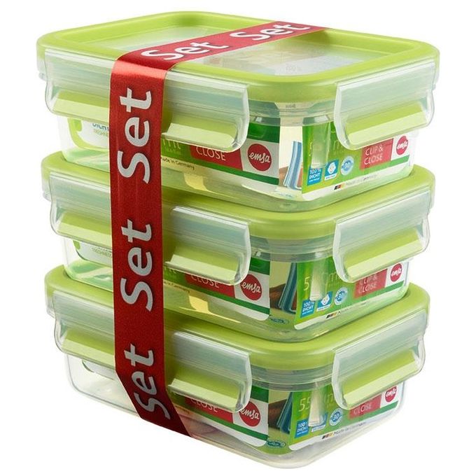 Emsa Food ClipandClose Contenitore Salvafreschezza Trasparente-Azzurro Set 3 Pezzi 0,55Litri