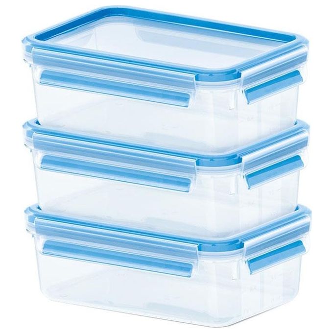 Emsa Food ClipandClose Contenitore Salvafreschezza Trasparente-Azzurro Set 3 Pezzi 0,55Litri