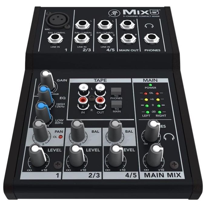 Mackie MIX5 Mix Mixer Analogico Compatto 5 Canali EQ 2 Bande Phantom 48V Uscita Cuffie colore Nero