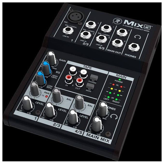 Mackie MIX5 Mix Mixer Analogico Compatto 5 Canali EQ 2 Bande Phantom 48V Uscita Cuffie colore Nero