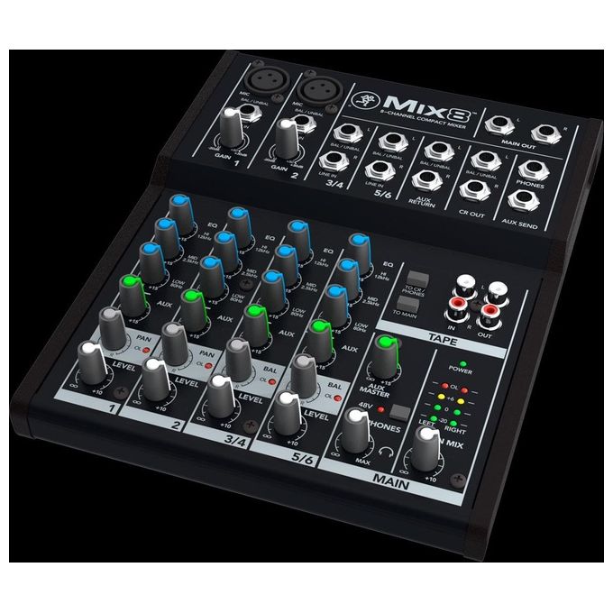 Mackie MIX8 Mixer Analogico Compatto 8 Canali EQ 3 Bande Phantom 48V Preamplificatori Studio colore Nero