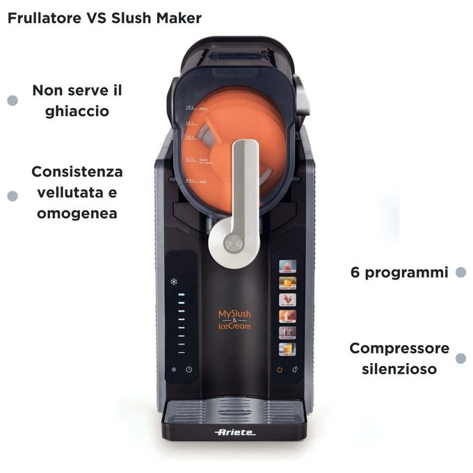 Ariete 655 MySlush and IceCream Gelatiera Compressore Serbatoio 2,6 L 6 Programmi 200 W colore Acciaio inox