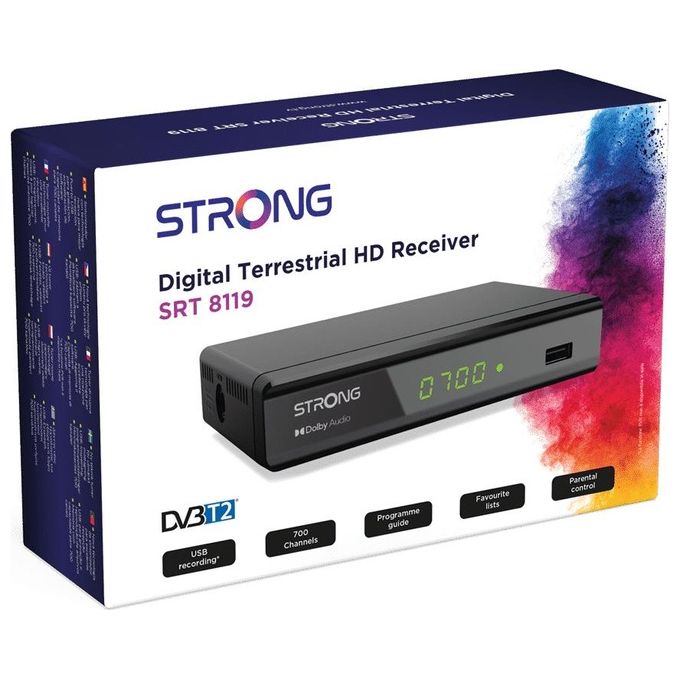Strong SRT 8119 Decoder Terrestre DVB-T2 Full HD HEVC H.265 EPG USB HDMI SCART colore Nero