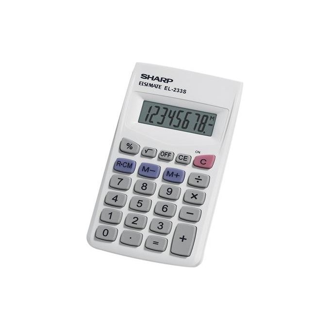 Sharp EL 233 SB Calcolatrice LCD da Ufficio Compatta e Leggera con Batteria LR1130 in Plastica Bianco