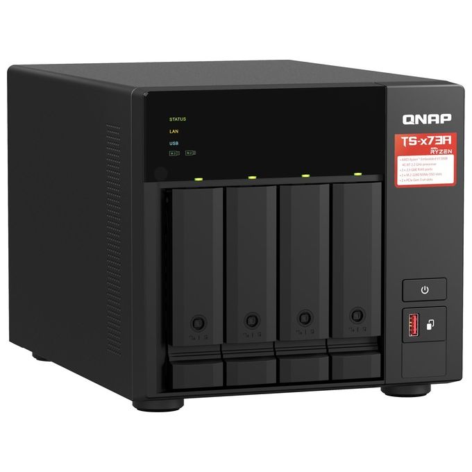 QNAP TS-473A-8G TS-473A NAS Tower 4 Bay AMD Ryzen V1500B Quad-Core 2.2 GHz 8 GB DDR4 2 Slot PCIe 2 Porte Ethernet 2.5GbE colore Nero
