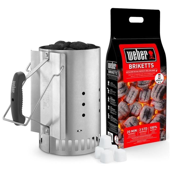 Weber kit Ciminiera di Accensione con 2 kg di Bricchette e 6 Accendifuoco