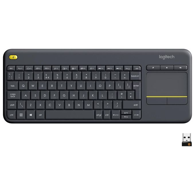 Logitech K400 Plus Tastiera Wireless Touch TV, Facili Controlli Multimediali e Touchpad Integrato, Tastiera HTPC per TV Collegata al PC, Windows, Android, Chrome OS, Laptop, Italiano QWERTY - Nero