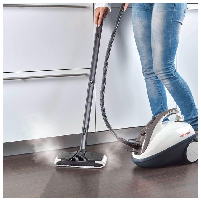 Polti Vaporetto Smart 30_S - Pulitore a vapore cilindrico, capacita' 1,6 L, 1800 W, pressione 3 bar, autonomia 30 min, vano porta-accessori, spegnimento pronto vapore, Nero-Grigio-Bianco