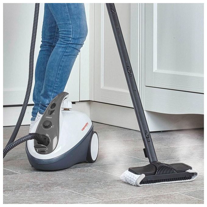 Polti Vaporetto Smart 30_S - Pulitore a vapore cilindrico, capacita' 1,6 L, 1800 W, pressione 3 bar, autonomia 30 min, vano porta-accessori, spegnimento pronto vapore, Nero-Grigio-Bianco