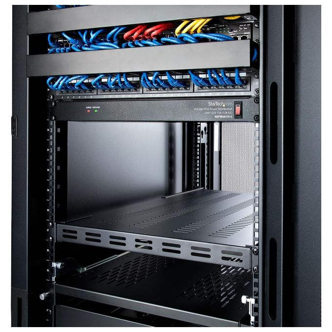 StarTech Ripiano per montaggio a rack regolabile con fessure 1U - Robusto ripiano per armadio server rack fisso - 113 kg