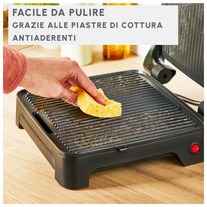 Moulinex GI272D Inicio Adjust Griglia Elettrica 2 in 1 Piastra Antiaderente 2180 W Termostato 3 Temperature colore Nero