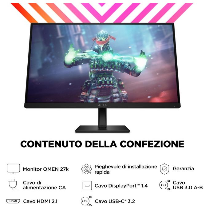 HP 780G8AA#ABB OMEN by HP Monitor da gaming 27'' UHD 144 Hz IPS 1 ms HDMI 2.1 USB-C altoparlanti integrati colore Nero