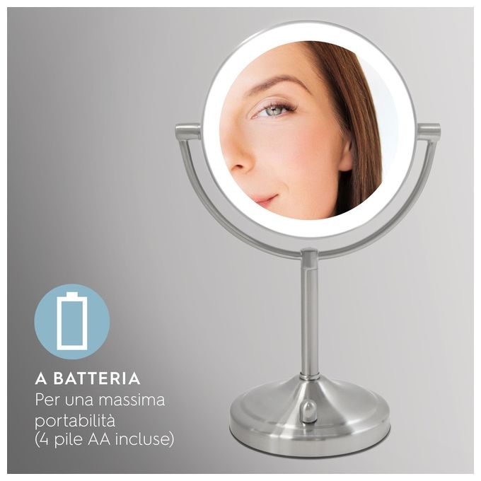 Homedics Beauty Spa Specchio Cosmetico Illuminato con Luci LED Specchio Double Face Rotante con Regolatore della Luce  Ingrandimento da 1X e 7X