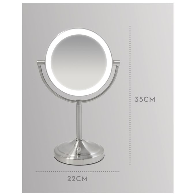 Homedics Beauty Spa Specchio Cosmetico Illuminato con Luci LED Specchio Double Face Rotante con Regolatore della Luce  Ingrandimento da 1X e 7X