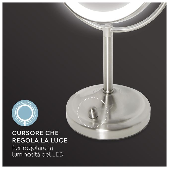 Homedics Beauty Spa Specchio Cosmetico Illuminato con Luci LED Specchio Double Face Rotante con Regolatore della Luce  Ingrandimento da 1X e 7X