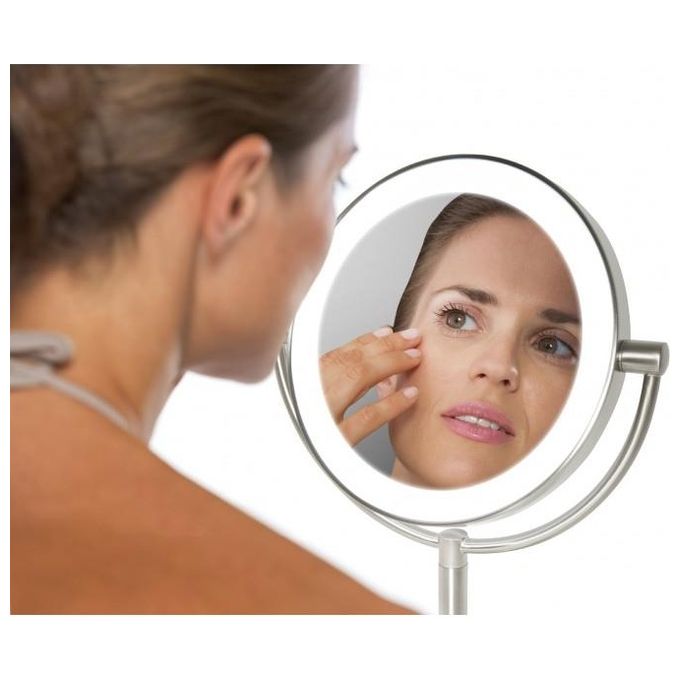 Homedics Beauty Spa Specchio Cosmetico Illuminato con Luci LED Specchio Double Face Rotante con Regolatore della Luce  Ingrandimento da 1X e 7X