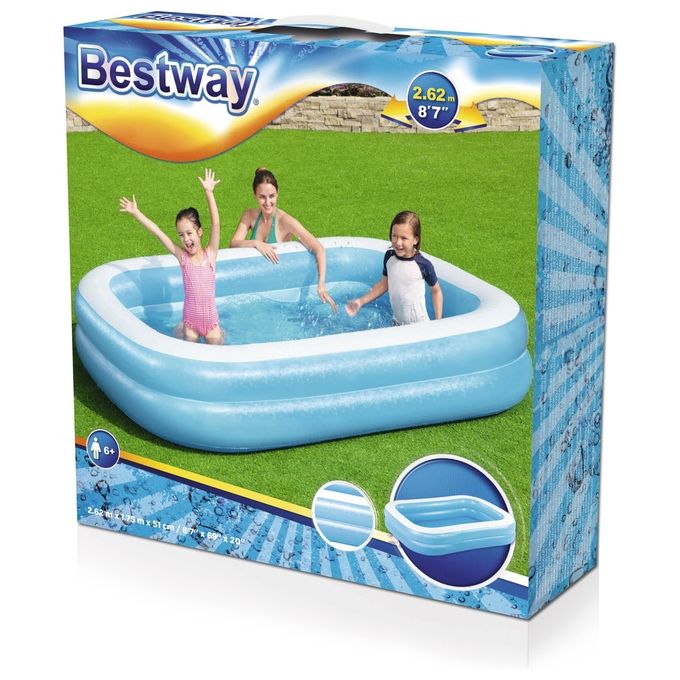 Bestway 54006-2 Piscina Family Rettangolare Gonfiabile a 2 Anelli Dimensioni 262x175x51 cm Capacita' 778 L colore Blu