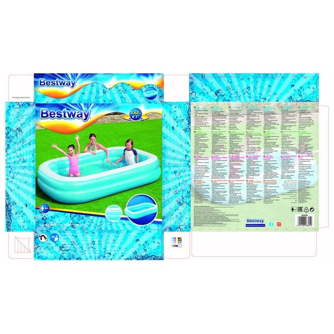 Bestway 54006-2 Piscina Family Rettangolare Gonfiabile a 2 Anelli Dimensioni 262x175x51 cm Capacita' 778 L colore Blu