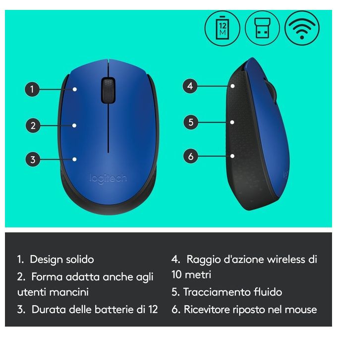 Logitech M171 Mouse Wireless Blu