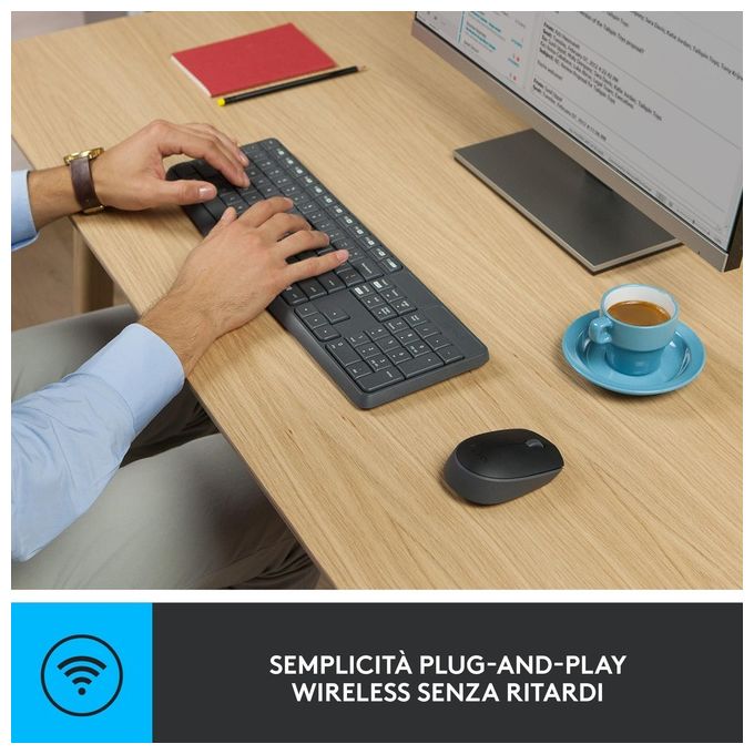 Logitech MK235 Wireless Combo KIT_ Tastiera e Mouse QWERTY Tastiera Italiana Nero-Antracite