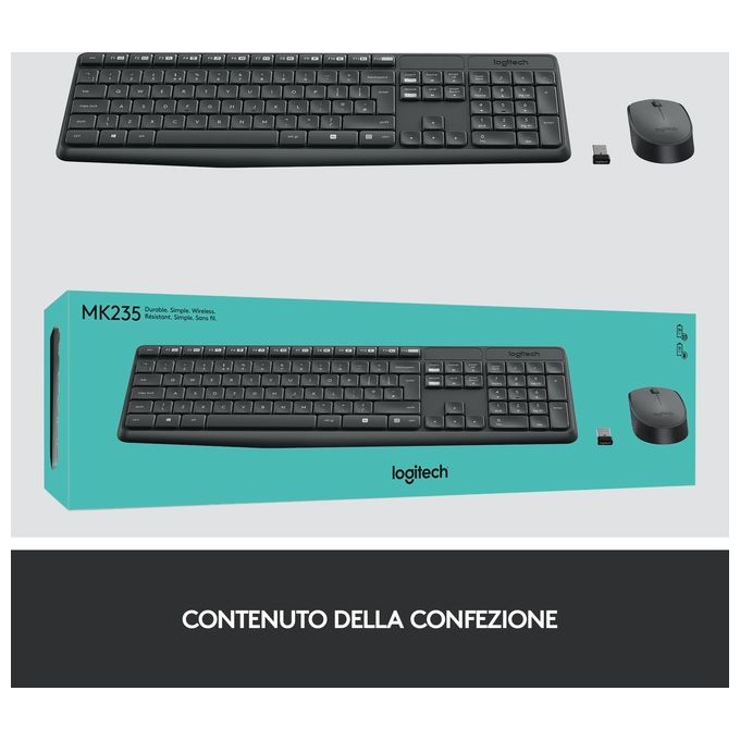 Logitech MK235 Wireless Combo KIT_ Tastiera e Mouse QWERTY Tastiera Italiana Nero-Antracite