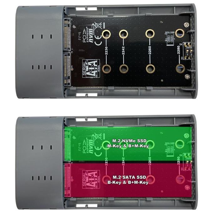 LC-Power LC-DOCK-C-M2 Stazione di Docking USB 3.2 per SSD M.2 NVMe e SATA 10 Gbps colore Grigio antracite